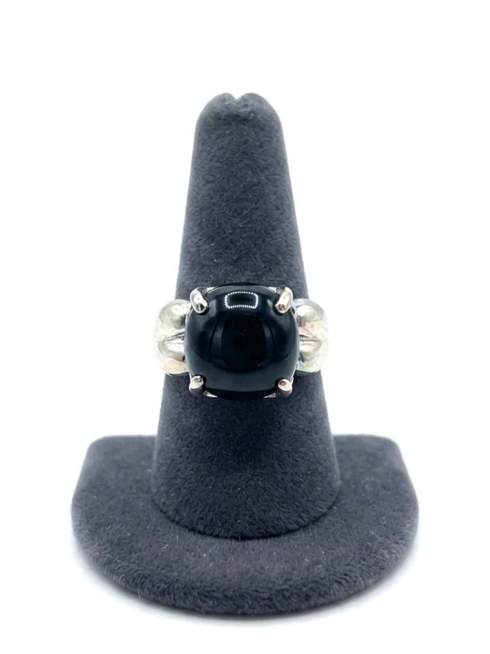 New Black Agate Polished Sterling Silver Handmade Round Cut Heart Gemstone Ring
